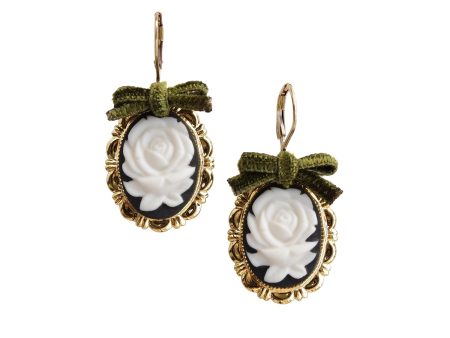 Dark Romance Rose Oval Porcelain Cameo Earrings Online now