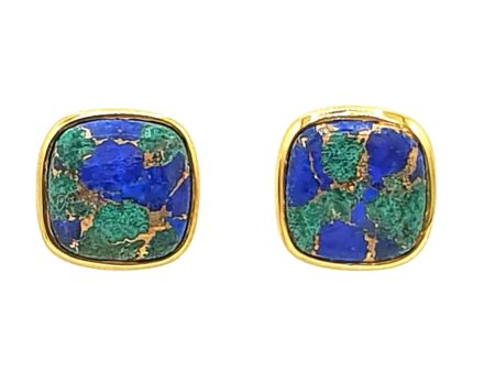 18ct Gold Vermeil Plated Azurite And Malachite Gemstone Stud Earrings Supply