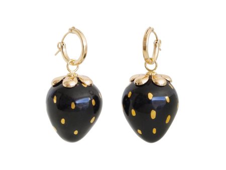 Golden Black Porcelain Strawberry Earrings Supply