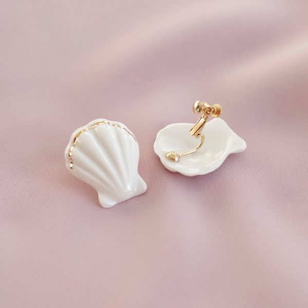 Porcelain Clam Shell Clip-On Earrings For Discount