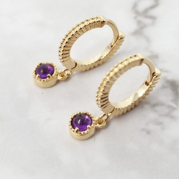 18ct Gold Plated Amethyst Hoop Huggies Online now