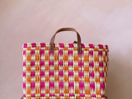 Chequered Reed Basket, Pink + Orange Discount