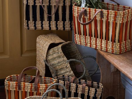 Decorative Reed Basket, Indigo Stripe Discount