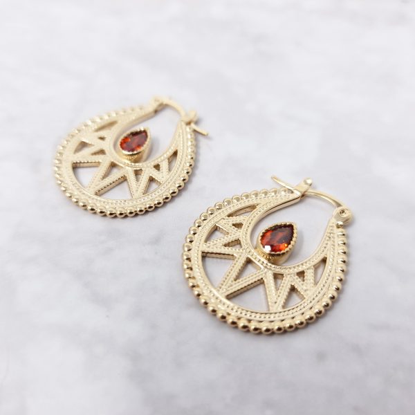 18ct Gold Plated Garnet Red January Earrings Discount