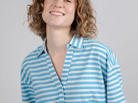 Stripes Cropped Blouse Blue Hot on Sale