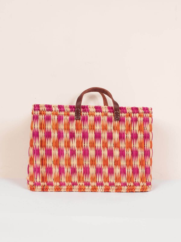 Chequered Reed Basket, Pink + Orange Discount