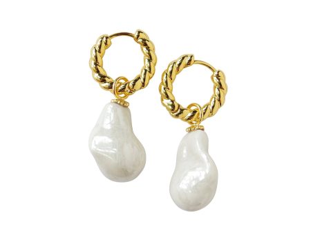 Porcelain Baroque Pearl Hoop Earrings on Sale