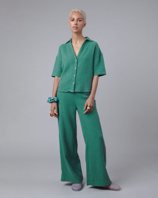 Bubble Cropped Blouse Green Discount