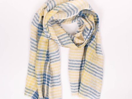 Linen Scarf, Indigo and Lemon Check Online Sale