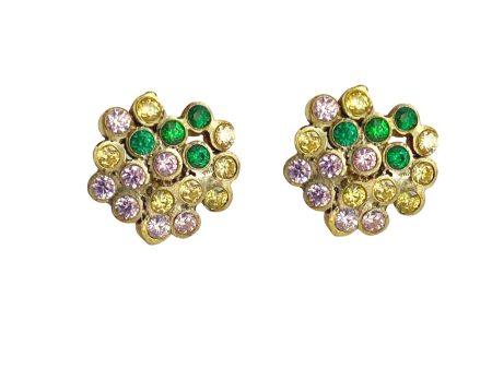 Dance Magic Emerald, Yellow and Pink Sapphire Cluster Stud Earrings Fashion