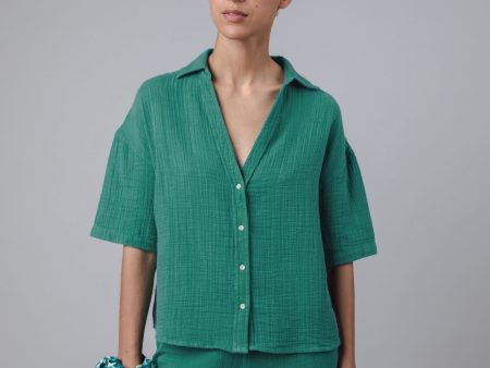 Bubble Cropped Blouse Green Discount