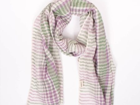 Linen Scarf, Sage and Lilac Check Cheap