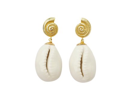 Porcelain Cowrie Shell Teardrop Earrings on Sale