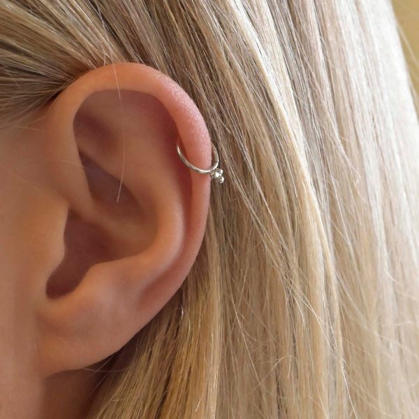 Silver Ornate Cartilage Helix Hoop Earrings Hot on Sale