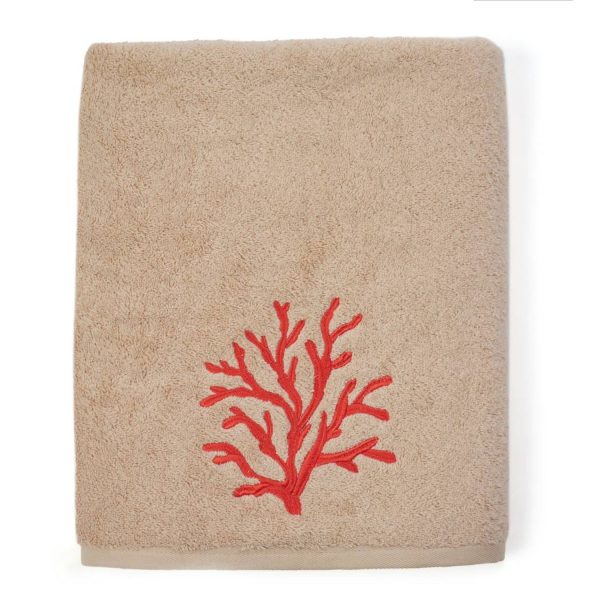 Red Coral Embroidered Bath Towel For Cheap