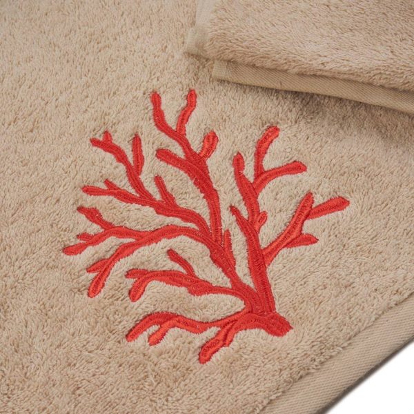 Red Coral Embroidered Bath Towel For Cheap