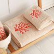 Red Coral Embroidered Bath Towel For Cheap