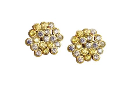 Dance Magic Yellow and White Sapphire Cluster Stud Earrings Fashion