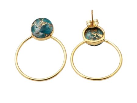 18ct Gold Plated Round Hoop Turquoise Gemstone Earrings Discount