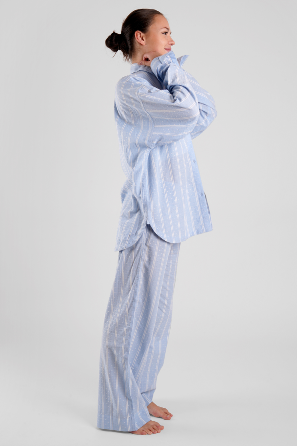 Chicory beach stripe ethical-cotton pyjama trousers - Mountain Blue Fashion