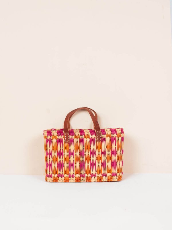 Chequered Reed Basket, Pink + Orange Discount