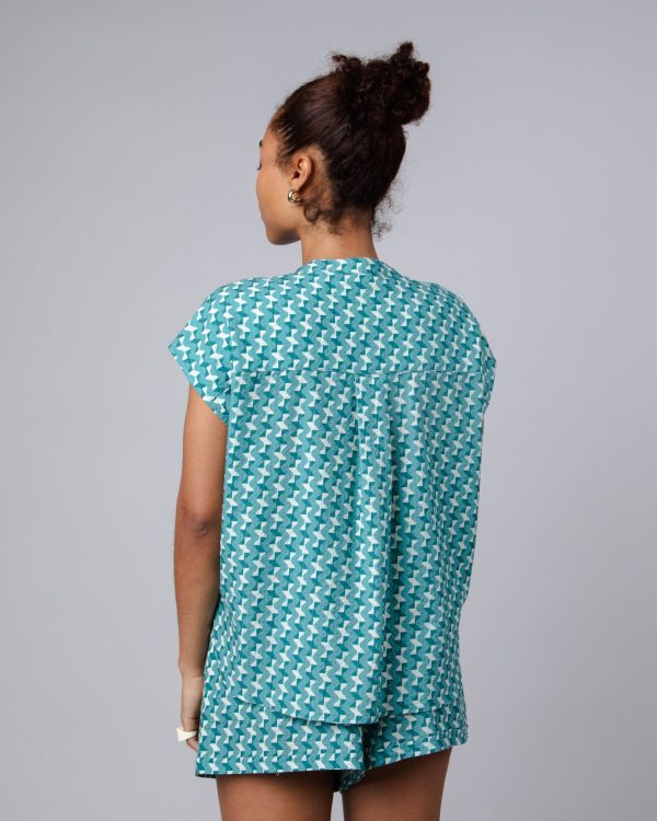 Tiles Mao Blouse Blue Hot on Sale