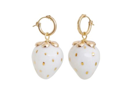 Golden White Porcelain Strawberry Earrings For Sale