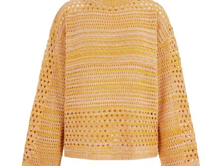 Gala Recycled Cotton Mix Pointelle Wide Sleeve Jumper - Orange Hot on Sale