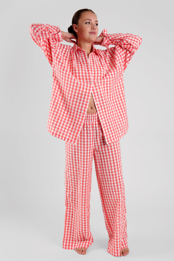 Robinia gingham check ethical-cotton pyjama trousers - Canyon Peach Online Sale