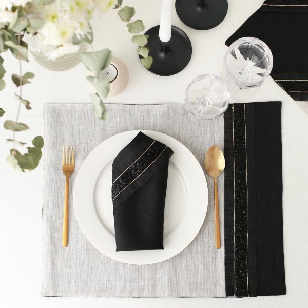 Black Flake Linen Napkins (Set of 2) Hot on Sale