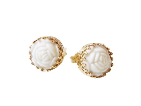 Mini Round Porcelain Rose Gold-Filled Stud Earrings Online now