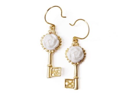 Porcelain Camellia Golden Key Earrings Fashion