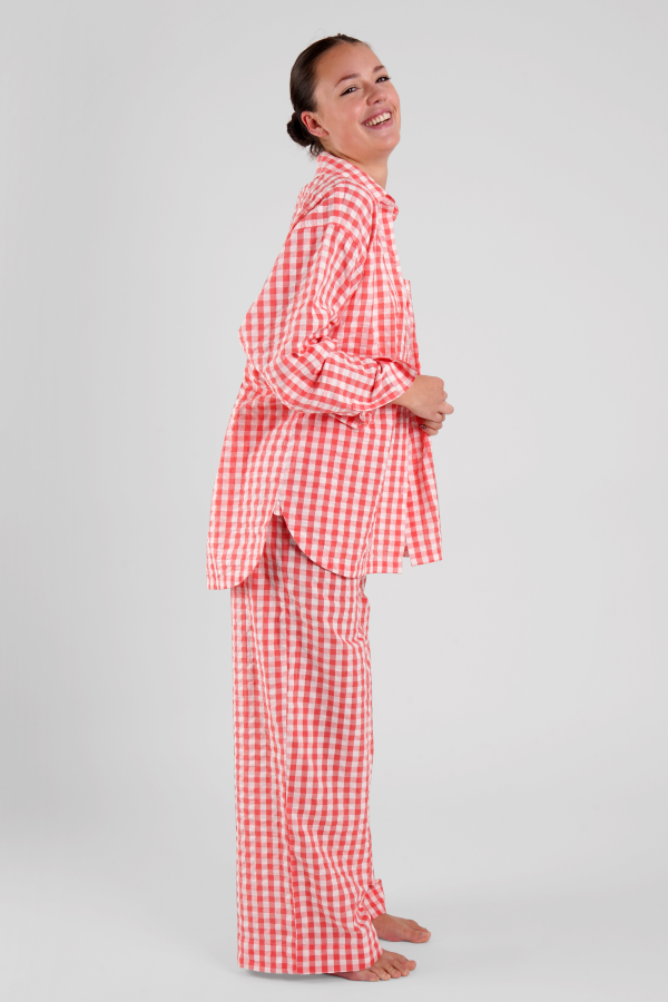 Robinia gingham check ethical-cotton pyjama trousers - Canyon Peach Online Sale