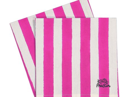 Cloth Napkin in Pink White Cabana Stripe - Set of 8 Supply