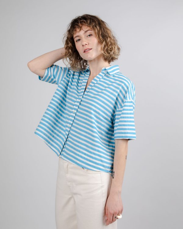 Stripes Cropped Blouse Blue Hot on Sale