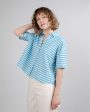 Stripes Cropped Blouse Blue Hot on Sale